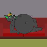 anthro gif green_eyes hand_on_belly howe huge_belly implied_vore large_belly pixel_(artwork) pixel_animation pixel_art plump vore zanda zandafrost64