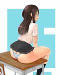  ass blue_panties clothed clothed_female cute desk eyelashes from_behind happy hikari_tsuneki horizontal-striped_panties non-nude pov school_uniform seiren sideboob sit sitting smile striped_panties viewed_from_behind 