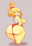 1girl 1girl 2017 animal_crossing anthro ass big_ass big_breasts blush breasts canine clothed clothing digital_media_(artwork) dog furry hair hairband huge_ass huge_hips imago_ic isabelle_(animal_crossing) looking_back mammal nintendo one_eye_closed open_mouth shirt shorts standing tailless teeth thick_thighs video_games voluptuous wide_hips