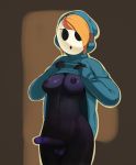 big_breasts big_penis big_testicles bottomless breasts female fridge_(artist) futanari genderswap mask navel nipples penis shy_gal shy_guy solo super_mario_bros. tease testicles