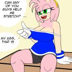 1girl 2017 amy_rose anthro big_breasts breasts cleavage clothed clothing english_text eulipotyphlan furry green_eyes half-closed_eyes hedgehog mammal pink_hair sega simple_background sonic_(series) sonic_the_hedgehog_(series) suggestive text two_tone_body viktor2