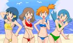 4_girls 4girls :d ;d alluring aqua_eyes arm arm_up arms art babe bare_arms bare_legs bare_shoulders beach bikini bird blue_bikini blue_eyes blue_hair blue_swimsuit blush breasts brown_hair crystal crystal_(pokemon) dawn erect_nipples friends green_bikini green_swimsuit gym_leader hair_ornament hairless_pussy half_updo hand_on_hip haruka_(pokemon) kasumi_(pokemon) kuro_hopper kusakabe330 legs lineup long_hair looking_at_viewer low_twintails marina marina_(pokemon) may misty multiple_girls nintendo ocean oekaki open_mouth orange_hair photoshop pokemon pokemon_(anime) pokemon_(game) pokemon_gsc pokemon_rgby pokemon_rse red_bikini red_swimsuit seagull short_hair small_breasts smile standing swimsuit v wink yellow_bikini yellow_swimsuit