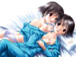  2girls ass bed black_hair incest memories_off memories_off_2nd multiple_girls open_clothes open_shirt panties s_zenith_lee s_zenith_lee_(artist) saliva saliva_trail shirt short_hair siblings sisters soma_megumi soma_nozomi souma_megumi souma_nozomi sweat twins underwear yuri 