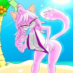 1girl 2016 anthro areola big_breasts bikini breasts cat clothing erect_nipples fan_character feline furry huge_breasts looking_at_viewer mammal mobian_(species) nipple_bulge nipples ravnic sega sling_bikini smile sonic_(series) sonic_fan_character sonic_fancharacter swimsuit