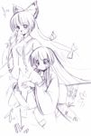  2girls assisted_exposure female fujiwara_no_mokou houraisan_kaguya kaguya_houraisan monochrome multiple_girls no_panties seo_tatsuya touhou undressing 