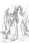  air_(anime) breasts carnelian japanese_clothes kannabi_no_mikoto long_hair monochrome sketch undressing wings 