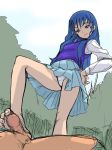 1girl akaga_hirotaka bad_feet barefoot blue_eyes blue_hair feet footjob hands_on_hips long_hair madhouse menori menori_visconti mujin_wakusei_survive panties pantyshot pantyshot_(standing) penis solo_focus standing toes uncensored underwear uninhabited_planet_survive upskirt