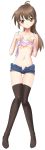 1girl :< camisole denim denim_shorts fumotono_mikoto genderswap highres kyon kyonko long_image ponytail rule_63 shirt_lift shorts solo suzumiya_haruhi_no_yuuutsu tall_image the_melancholy_of_haruhi_suzumiya thighhighs unbuttoned unzipped