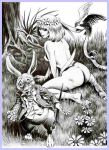 alice alice_in_wonderland comic frank_brunner monochrome white_rabbit