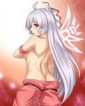 1girl ahoge armband ass back blush breast_hold breasts butt_crack female fujiwara_no_mokou houtengeki long_hair red_eyes silver_hair solo touhou