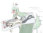  asa_inu blood dakimakura dakimakura_(object) ex-keine ex_keine female fujiwara_no_mokou green_hair horn_ribbon horns kamishirasawa_keine keine_kamishirasawa long_hair nosebleed pillow ribbon running thighhighs touhou 