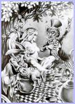 alice_(alice_in_wonderland) alice_in_wonderland comic crazy_eyes dormouse dormouse_(species) frank_brunner mad_hatter_(alice_in_wonderland) march_hare monochrome nude_female