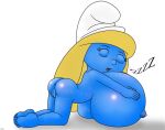 1girl alternate_breast_size big_breasts breasts helix holding_own_breasts licking_own_breast smurfette tagme teasing_viewer the_smurfs zzz
