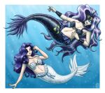 2019 2girls alpha_channel armor bare_shoulders black_body black_scales black_tail border bra bracers breasts choker circlet cleavage clothed clothing duo female friendship_is_magic hair hair_over_eye hasbro high_res highlights_(coloring) humanoid_merfolk idw_publishing jewelry king-kakapo long_hair marine merfolk multicolored_hair my_little_pony my_little_pony_(idw) navel necklace nightmare_rarity purple_hair rarity rarity_(mlp) scales seashell_bra split_form strapless_bra strapless_clothing strapless_underwear swimming tail transparent_border two_tone_hair underwater underwear water white_body white_highlights white_scales white_tail
