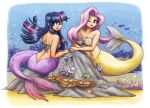 2019 2girls alternate_species ambient_coral ambient_fish ambient_sealife bare_shoulders bra clothing duo female fluttershy fluttershy_(mlp) friendship_is_magic hair hasbro high_res humanoid_merfolk king-kakapo long_hair looking_at_viewer looking_back looking_back_at_viewer marine merfolk mermay my_little_pony one_eye_closed pink_hair purple_body purple_scales purple_tail scales sea seabed seashell_bra sitting smile split_form strapless_bra strapless_clothing strapless_underwear tail twilight_sparkle twilight_sparkle_(mlp) underwater underwear water wink winking_at_viewer yellow_body yellow_scales yellow_tail
