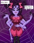 alcasar-reich alcasar-reich_(artist) anthro anthro_only arachnid artist_name big_breasts breasts deviantart_username english_text monster monster_girl muffet multiple_arms multiple_eyes spider spider_girl spider_web talking_to_viewer text undertale undertale_(series)