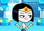  1girl biting_lip cosplay dc_comics dcau edit female_only kuplo_(artist) lip_biting raven_(dc) raven_(teen_titans_go) screenshot_edit small_breasts solo_female tagme teen_titans teen_titans_go topless wonder_woman_(cosplay) 