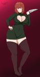  alternate_version_available artist_name big_breasts breasts chara chara_(undertale) cleavage erect_nipples gradient_background keyhole_sweater knife looking_at_viewer nipples scrambles-sama sweater undertale undertale_(series) weapon 