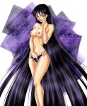 1_girl 1girl bishoujo_senshi_sailor_moon blue_panties blue_underwear breasts earrings emilia89_(artist) female female_only hand_in_panties hotaru_tomoe implied_fingering lipstick long_hair looking_at_viewer mistress_nine mostly_nude panties panties_only sailor_moon sailor_saturn solo standing tomoe_hotaru topless transparent_background very_long_hair