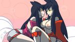 2_girls 2girls ahri animal_ears female_only fox_girl gif league_of_legends multiple_girls tail twistedgrim yuri