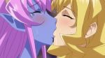 2girls ahegao aku_no_onna_kanbu animated animated_gif anime blonde_hair blue_eyes blue_skin blush diana_aamaan efa_guranaada elf female female_only gif hentai kissing long_hair lowres multiple_girls open_mouth t-rex_(animation_studio) t-rex_(company) yuri