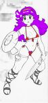 areola areola_slip areolae armlet artist_name athena_(series) bikini blush blush_lines colored covered_nipples doujinshi erect_nipples greek_clothes holding_shield holding_sword holding_weapon long_hair looking_at_viewer manga manga_page monochrome navel nipple_slip nipples princess_athena pubic_hair pubic_hair_peek purple_hair purple_pubic_hair red_bikini sandals sidelocks simple_background string_bikini very_long_hair violet_hair white_background