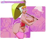 1boy 1girl 1girl 1girl areola_slip ass big_breasts blonde_hair blue_eyes breasts breasts_squeezed_together clothing corset cropped_legs curvy disney garter_straps holding_umbrella huge_breasts katrina_van_tassel large_areolae lips lipstick makeup male mature_female nipples paizuri parasol pink_thighhighs plump short_hair skindentation slb smile solo_focus stockings straight sweat the_adventures_of_ichabod_and_mr._toad thick_thighs thighs umbrella web_address