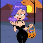 1girl 1girl ai_generated bodysuit cartoon_network dildo halloween halloween_costume hi_hi_puffy_amiyumi licking_dildo looking_at_viewer pumpkin_basket seductive teasing teasing_viewer yumi_yoshimura
