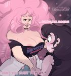 big_breasts blushmallet breasts cartoon_network cleavage erect_nipples female greg_universe male milf nipples rose_quartz rose_quartz_(steven_universe) steven_universe tease text