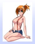 big_breasts breasts cute kasumi_(pokemon) looking_at_viewer misty no_bra no_shirt on_knees pokemon pokemon_(anime) smile