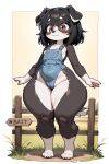 1girl 1girl ai_generated anthro anthro_female anthro_focus anthro_only black_fur black_hair bottom_heavy brown_eyes canine clothed clothed_female clothes clothing cub denim denim_clothing denim_overalls dog_ears dog_tail farm farm_girl farmgirl female_anthro female_focus female_only fence furry furry_female furry_only leotard medium_hair overalls overalls_only small_breasts solo_female solo_focus tagme thick_thighs two-tone_fur white_fur wide_hips young young_anthro young_female