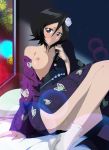 1girl bleach breast_out flower flower_on_head hair_flower lexus_(artist) one_breast_out pussy rukia_kuchiki