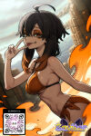 1girl 1girl 1girl :p ahoge ai_generated bare_shoulders big_breasts bikini black_hair breasts brown_eyes brown_hair clothing cloud cloudy_sky day dutch_angle eyeliner eyeshadow fire from_side gradient_hair hair_between_eyes hand_up littlehentai looking_at_viewer makeup medium_breasts medium_hair multicolored_hair navel ocean orange_bikini orange_hair outside qr_code savitar savitar_(artist) side-tie_bikini_bottom sideboob sky smile swimsuit tongue tongue_out under_boob v water