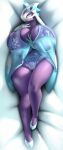 1girl bed big_ass big_breasts dakimakura dibujosv12 froslass hedi_(echovalia) lingerie milf platform_shoes posing purple_skin seductive sexy thick