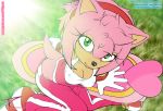 1girl amy_rose anthro big_eyes black_nose breasts clothed clothing fur furry headband hedgehog mammal sega signature sonic_(series) sonic_the_hedgehog_(series) tc video_games