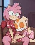 1futa 1girl ai_generated amy_rose cream_the_rabbit futa futanari futanari_on_female mobian_(species) mobian_hedgehog mobian_rabbit sleeping sofa tagme two_girls