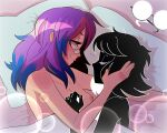 2_girls bed black_skin draw_ju_(artist) glasses hair_down hand_on_head projektmelody purple_hair sleeping unknown_character unknown_species vshojo yuri