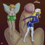 2_girls crossover cum cum_on_body disney fairy fairy_wings huge_breasts huge_cock minigirl miniskirt patreon peter_pan peter_pan_(character) smurfette the_ghostwalker tinker_bell veiny_penis