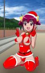 :d cameltoe christmas double_v hoshizora_miyuki nipples_through_clothes outdoors photoshop precure santa_costume smile smile_precure smile_precure! thighhighs v