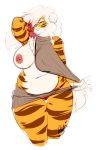 1girl 2017 5_fingers anthro big_breasts braided_hair breasts buxbi buxbi_(character) clothing feline fur furry hair hair_over_eye hand_behind_head long_hair mammal navel nipple_piercing nipples panties piercing signature simple_background slightly_chubby standing thick_thighs tiger underwear virgin_killer_sweater voluptuous watermark white_background white_hair wide_hips yellow_eyes