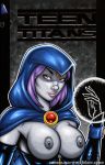 1girl breasts comic_cover cover dc_comics female_only garrett_blair grey_skin looking_at_viewer nipples purple_hair raven_(dc) solo_female superhero teen_titans violet_eyes