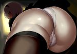 1girl all_fours anus_peek ass black_dress blindfold blush breasts brown_legwear crawling dress from_behind hairband high_res huge_ass leotard lips looking_at_viewer looking_back looking_down mikoyan mole mole_under_mouth nier:_automata nier_(series) partially_visible_anus pov pov_ass shiny_skin short_hair skindentation stockings thick_thighs thighs upskirt white_hair white_leotard yorha_no._2_type_b