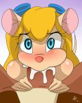 1girl animal_ears blonde_hair blue_eyes blush chip_'n_dale_rescue_rangers cum_in_mouth cute fellatio furry gadget_hackwrench long_hair looking_at_viewer oral penis semen tail