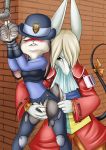  1girl 2017 anthro biting_lip blonde_hair blue_eyes blush breasts brown_fur buckteeth burmecian claws clitoris closed_eyes clothed clothing coat crossover disney duo female/female final_fantasy final_fantasy_ix fingering freya_crescent fur furry grey_fur hair handcuffs hat judy_hopps lagomorph mammal mancoin pipe police_uniform pussy pussy_juice rabbit rodent shackles square_enix teeth torn_clothing uniform vaginal vaginal_fingering video_games zootopia 