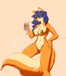 1girl 1girl 2017 anthro areola armpits big_breasts breasts canine carmelita_fox clothing digital_media_(artwork) erect_nipples fox fur furry hair huge_breasts jroy101 looking_at_viewer mammal nipples nude pussy simple_background sly_cooper_(series) smile swimsuit video_games