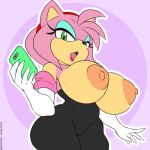 1:1 1girl amy_rose anthro big_breasts breasts cellphone eulipotyphlan fangs furry hedgehog high_res huge_breasts lipstick makeup mammal nipples open_mouth phone sonic_the_hedgehog_(series) thecon zeer_(colorist)