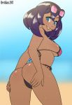 2017 ass bikini blue_eyes day daytime from_below hand_on_ass hands_on_ass looking_at_viewer looking_back pokemon pokemon_(game) pokemon_sm pokemon_xy red_bikini revtilian sexy_ass sina sina_(pokemon) smile sun sun_ray sunlight twitter viewed_from_below