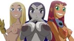 3_girls 3girls alien alien_girl breasts dc dc_comics dcau edit female female_alien female_only forehead_jewel half_demon looking_at_viewer randomrandom raven_(dc) starfire superheroine tagme teen_titans terra