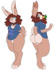  1girl 2016 anthro ass big_ass blue_eyes bottomless breasts brown_hair bubble_butt carrot choker cleavage clothed clothing english_text fluffy_tail food furry hair heart_pendant high_res lagomorph long_ears long_hair looking_at_viewer looking_away mammal model_sheet nipple_bulge object_in_mouth pussy rabbit simple_background sucking sweetlemondragon text thick_thighs vegetable wide_hips 