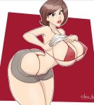 1girl artist_name arzogart ass big_ass big_breasts bra breasts brunette caucasian curvy elastigirl green_eyes helen_parr hips huge_breasts legs looking_at_viewer milf non-nude revealing_clothes sexy slut standing the_incredibles thick thick_thighs thong undressing